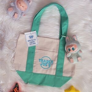 Trader Joe’s Easter pastel Canvas Tote Bag - Green Accent